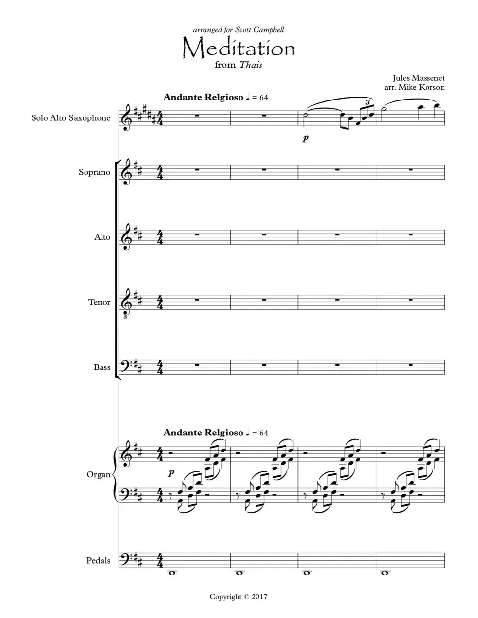 SATB Score fragment from Meditation from Thais