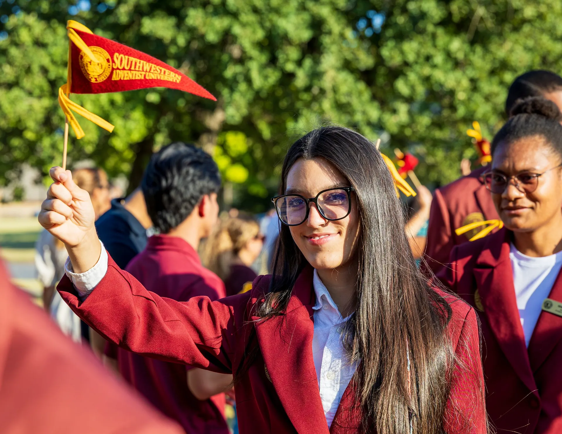 girl waving flag